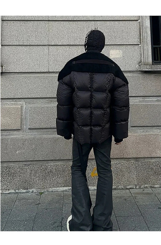 Rick Owens Men's Fall And Winter Black Porterville Flight Feather Jacket Short Jacket Men's Aviator Jacket Fashion Splicing Warm Jacket Ngvp #2496