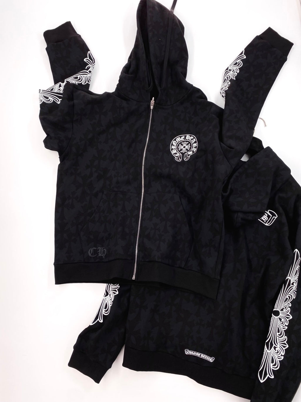 Chrome Hearts Men's Spring and Fall Black Logo Printed Zipper Long Sleeve Hooded Jacket #99847