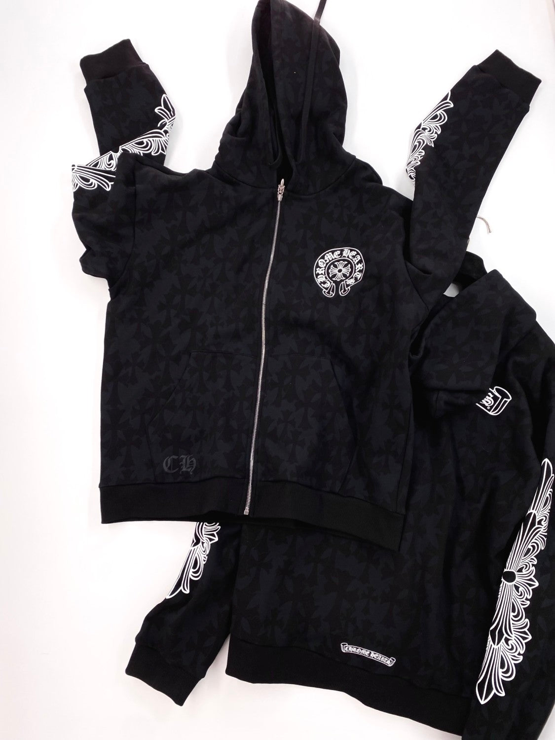 Chrome Hearts Men's Spring and Fall Black Logo Printed Zipper Long Sleeve Hooded Jacket #99847
