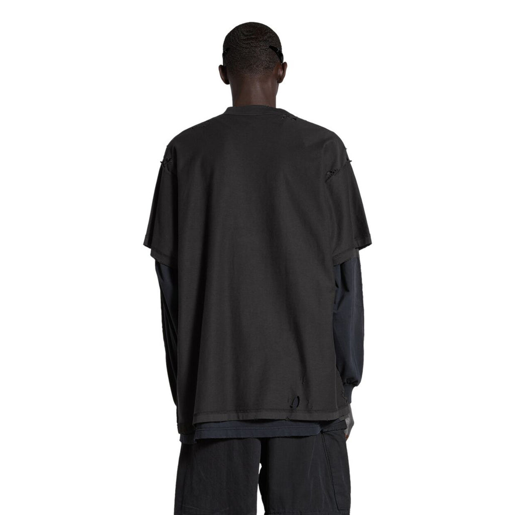 Balenciaga Men's Spring And Summer Black Old Retro Ragged Hole T-shirt Casual Loose Round Neck Oversize Short Sleeve To Ngvp #7972