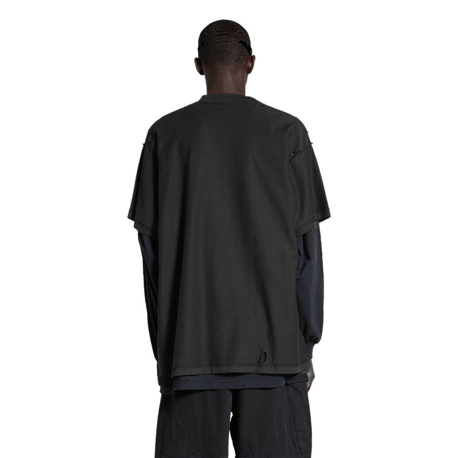 Balenciaga Men's Spring And Summer Black Old Retro Ragged Hole T-shirt Casual Loose Round Neck Oversize Short Sleeve To Ngvp #7972