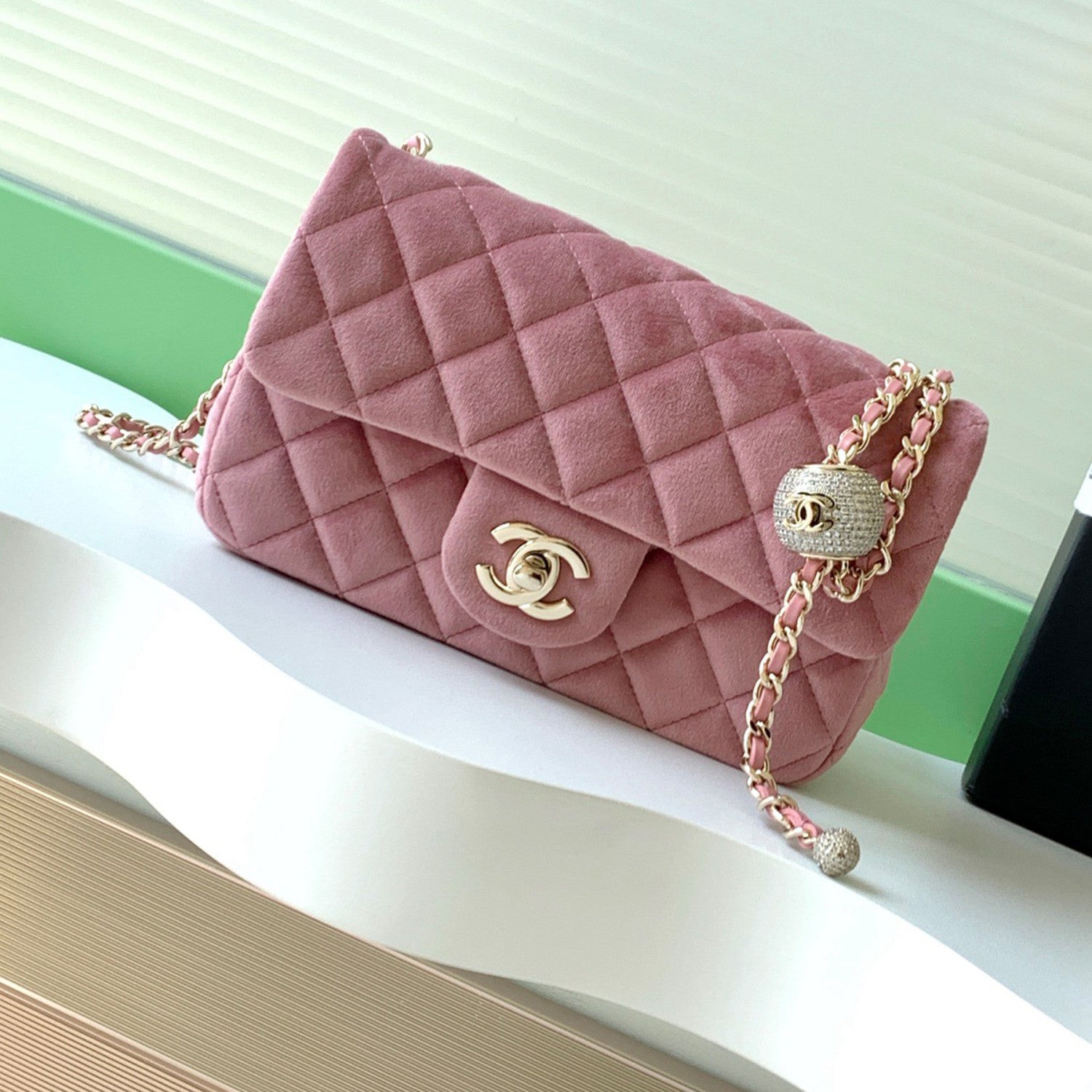 Chanel 25a Diamond Ball CF Velvet Clutch Women's Fashionable Exquisite Mini Crossbody Chain-Strap Flap Bag #193617