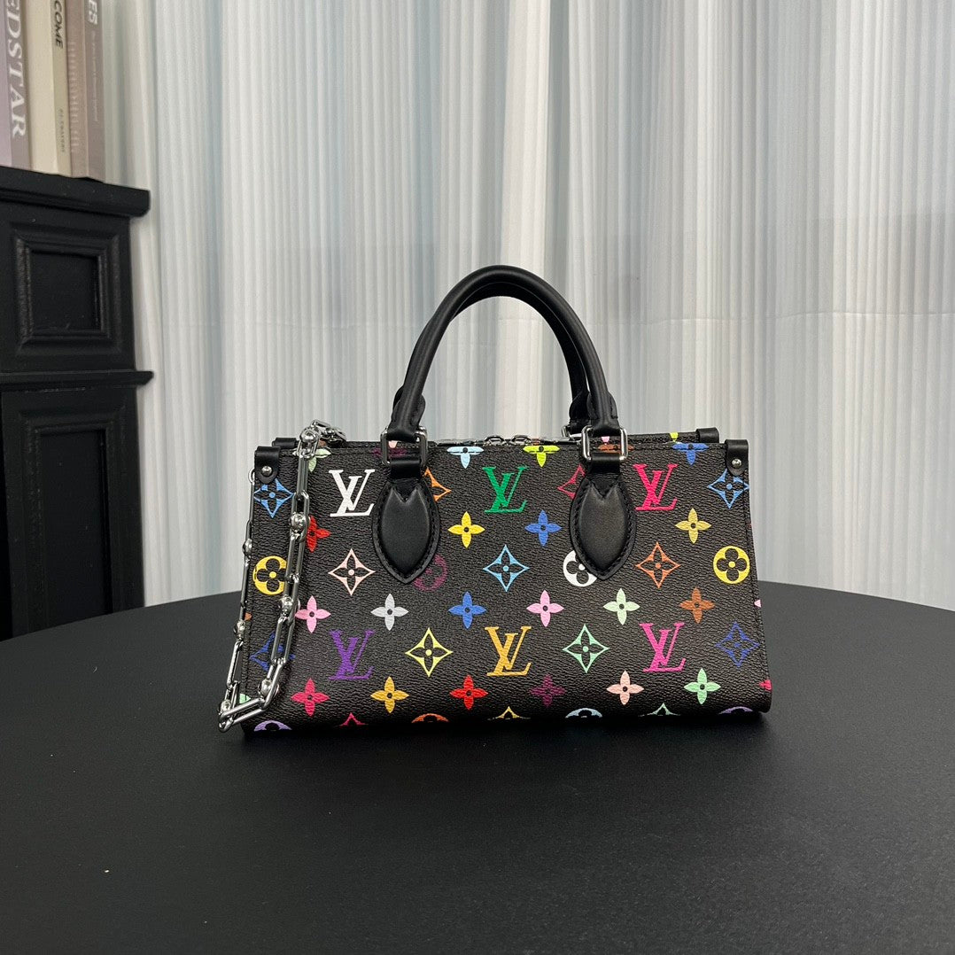 Louis Vuitton Lv X Tm Onthego East West Chain Women's Removable Shoulder Strap Zipper Closure Colorful Monogram Printed Printed Coated Canvas Leather Trimmed Shoulder Crossbody Bag Bags #75561