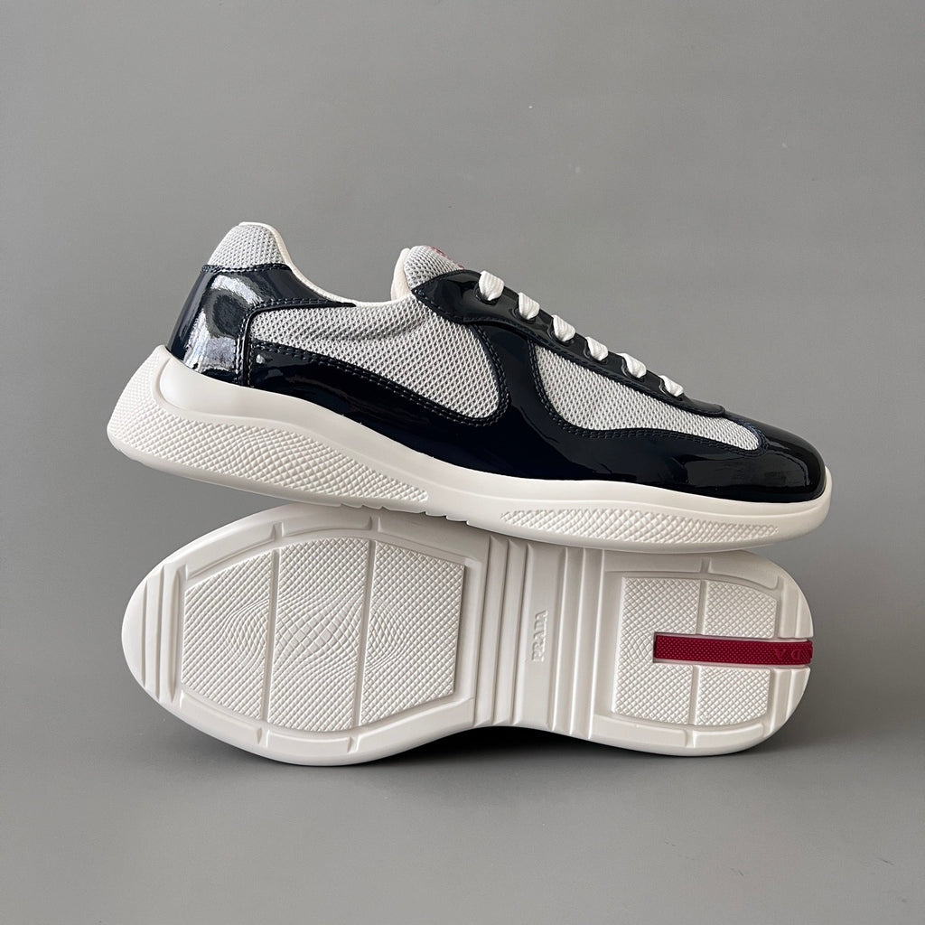 PRADA Black silver Patent Leather And Technical Fabric Prada America s Cup Sneakers #334570
