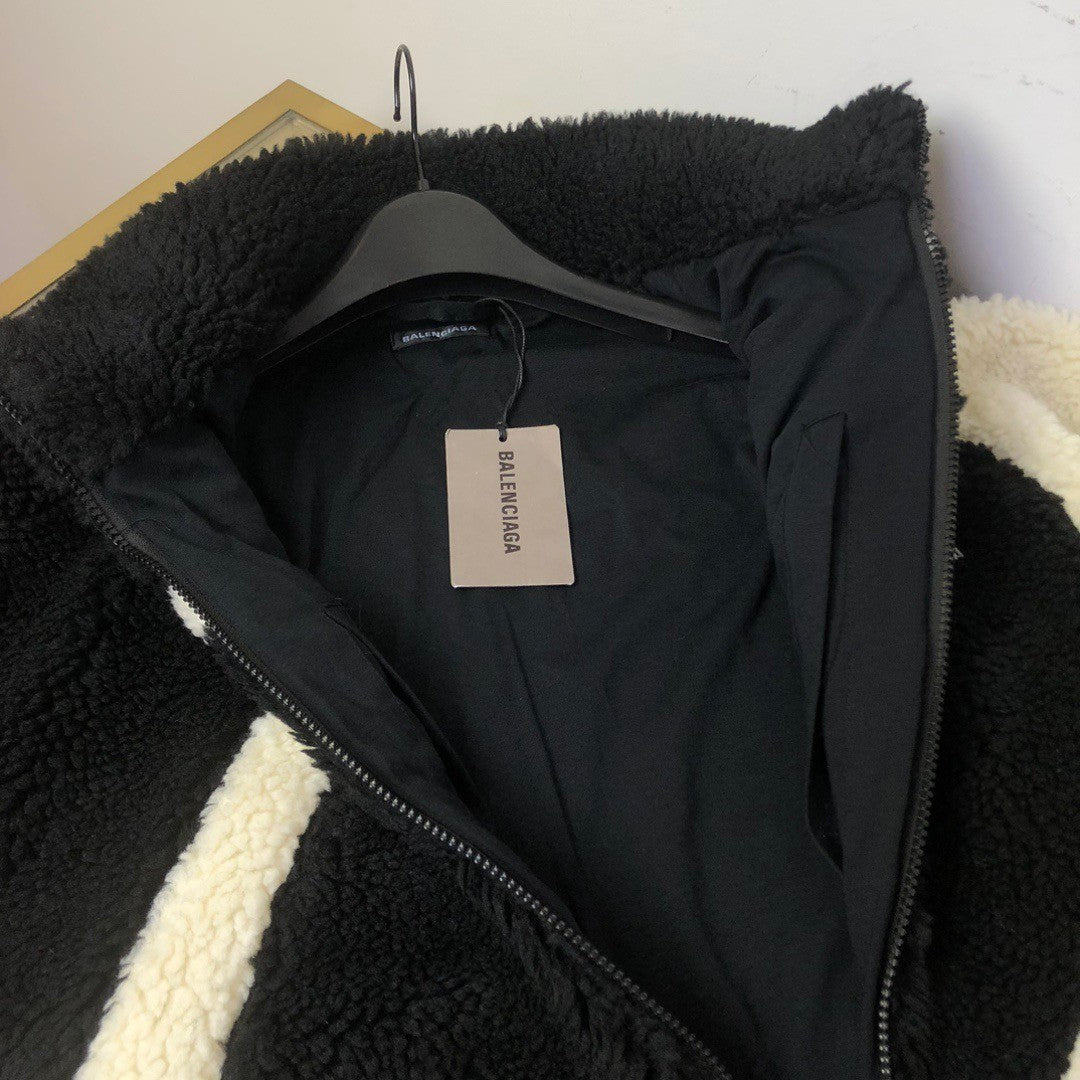 Balenciaga Men's 25FW LOOP SPORTS ICON Lambswool Zipper Jacket INFORMATION Diagonal Pockets Double-ended Zipper Closure Loop Artwork Inlay #332256