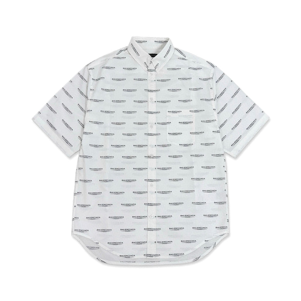 Balenciaga Men's Summer Solid Color Letter Print Single Breasted Short Sleeve Shirt #76361