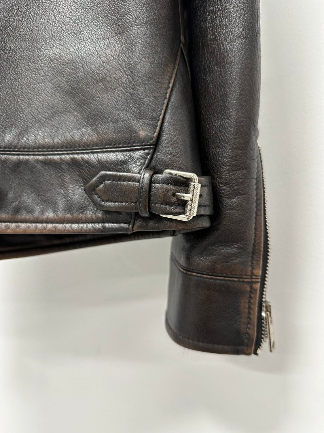 Prada Men's Autumn and Winter Solid Color Fit Lapel Zipper Long Sleeve Leather Jacket #73774