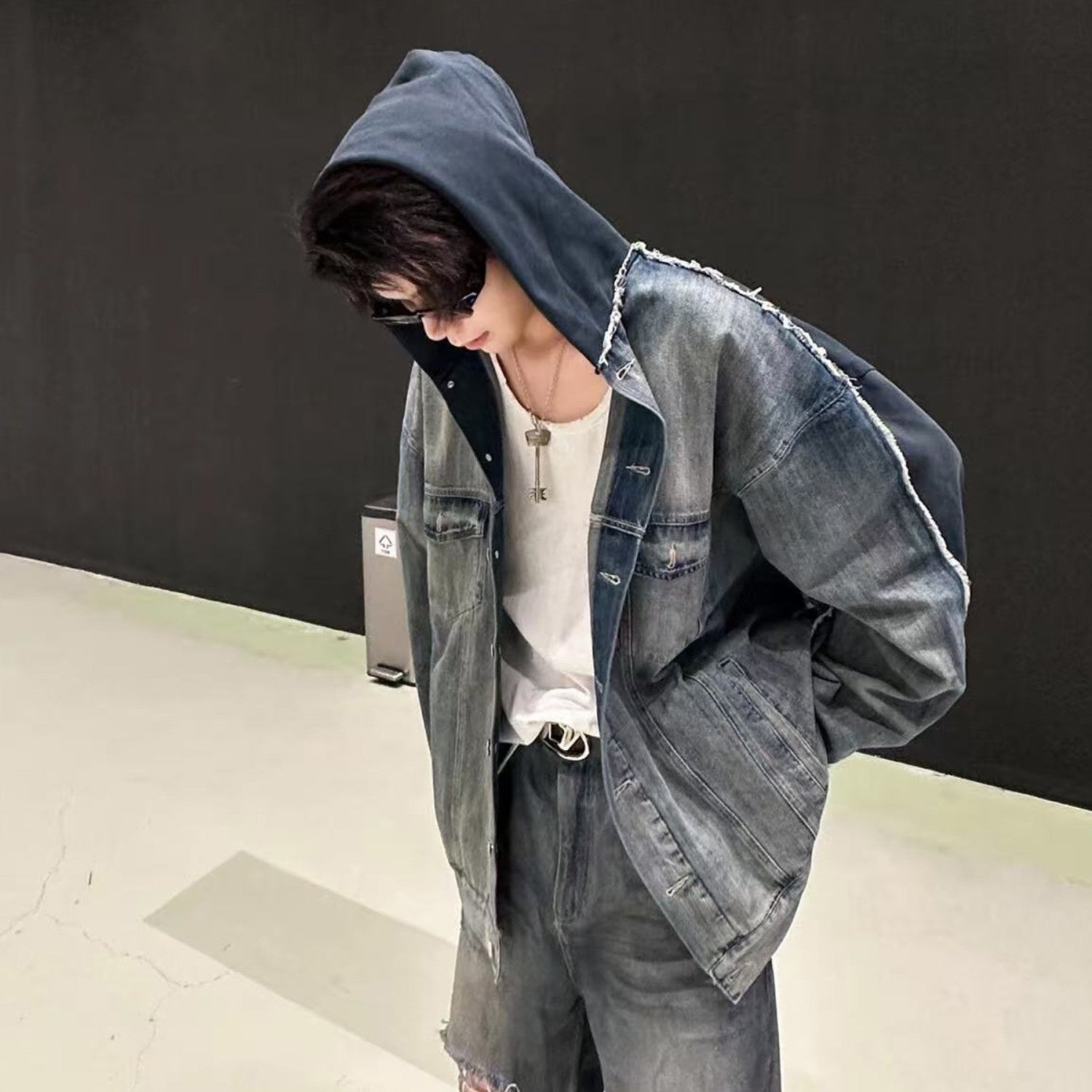 Balenciaga Men's Women's Embroidered Washed Duplex Denim Hooded Jacket Loose Fit Jacket Fashion Trend Sweatshirt Ngvp #2424