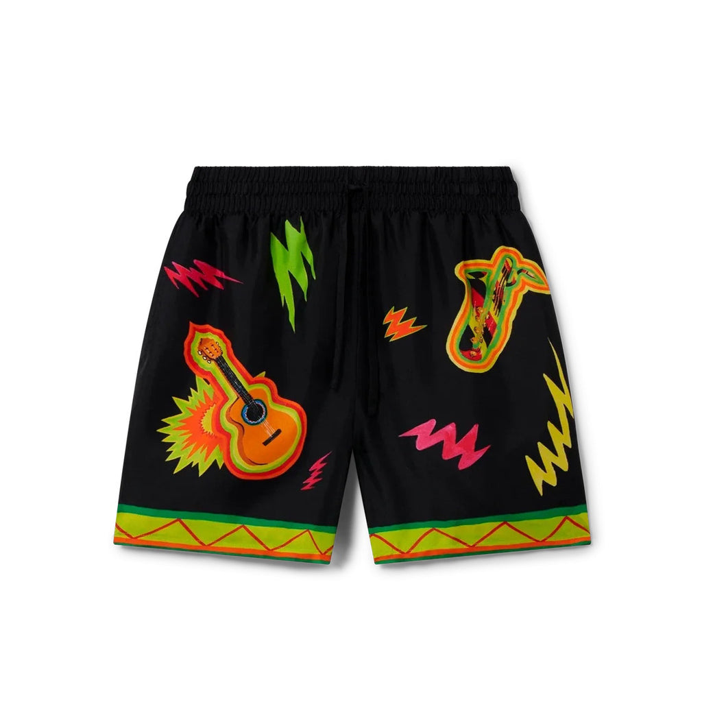Casablanca Men's Summer Rock Pattern Print Lapel Single Breasted Short Sleeved Shirt Loose Casual Shorts Set Suit #75543