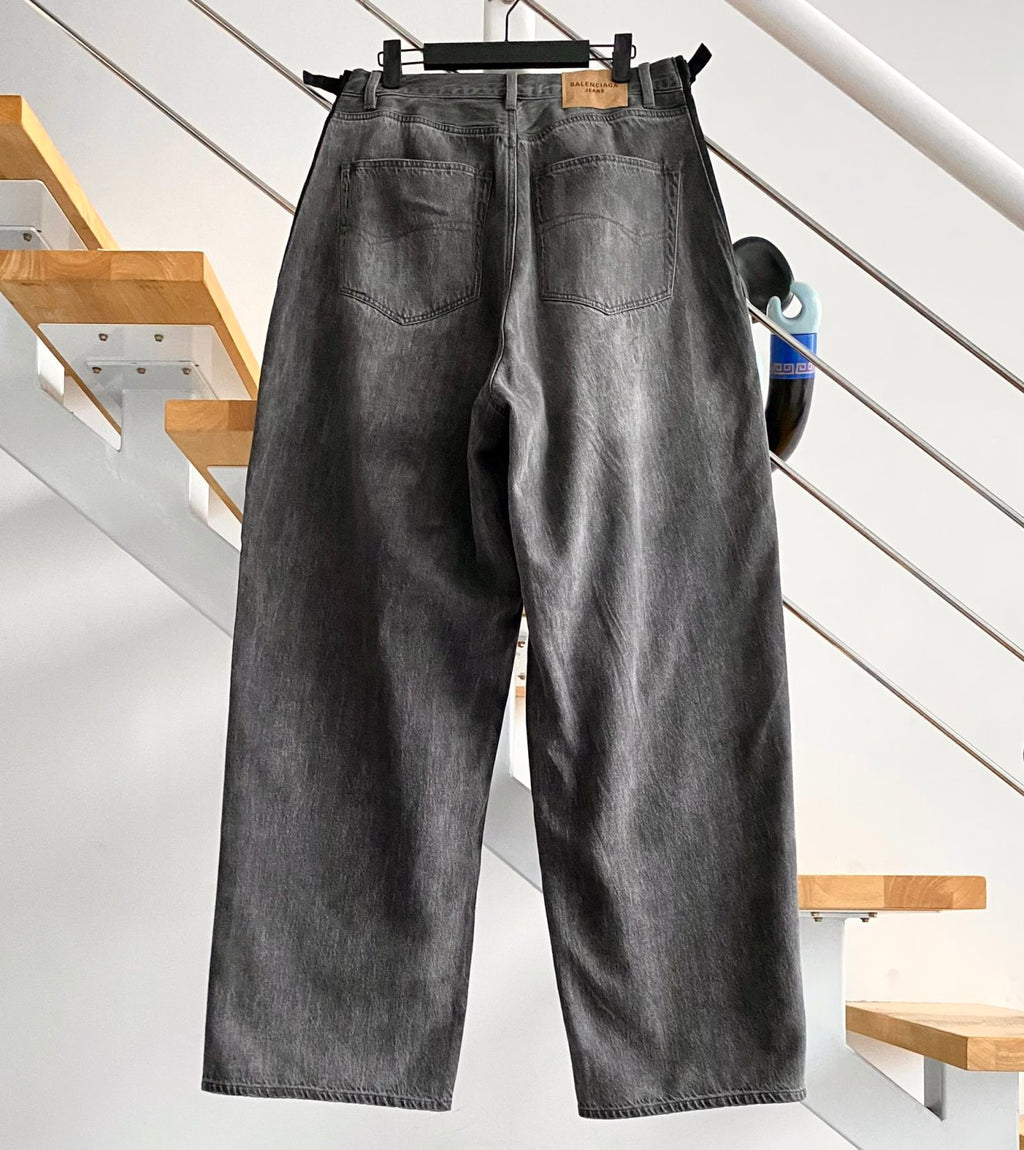 Balenciaga Men's Spring And Autumn Black Multi-Pocket Cotton Loose Work Pants Casual Spliced Denim Pants Ngvp #9165