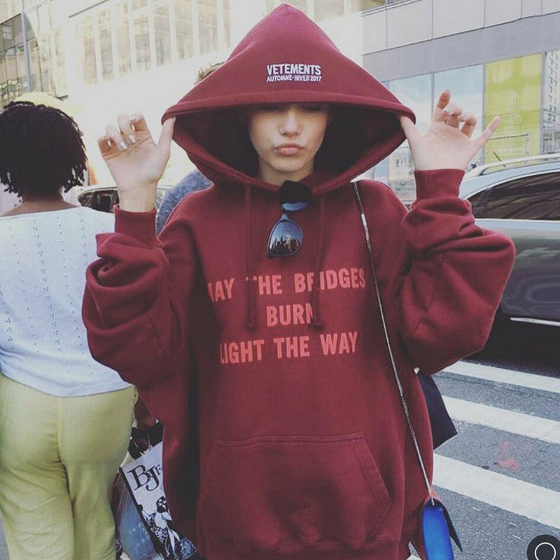 Vetements Men's Red Letter Print Hooded Sweatshirt Spring and Autumn Fashion Trend High Street Pullover Hoodie Ngvp #9976