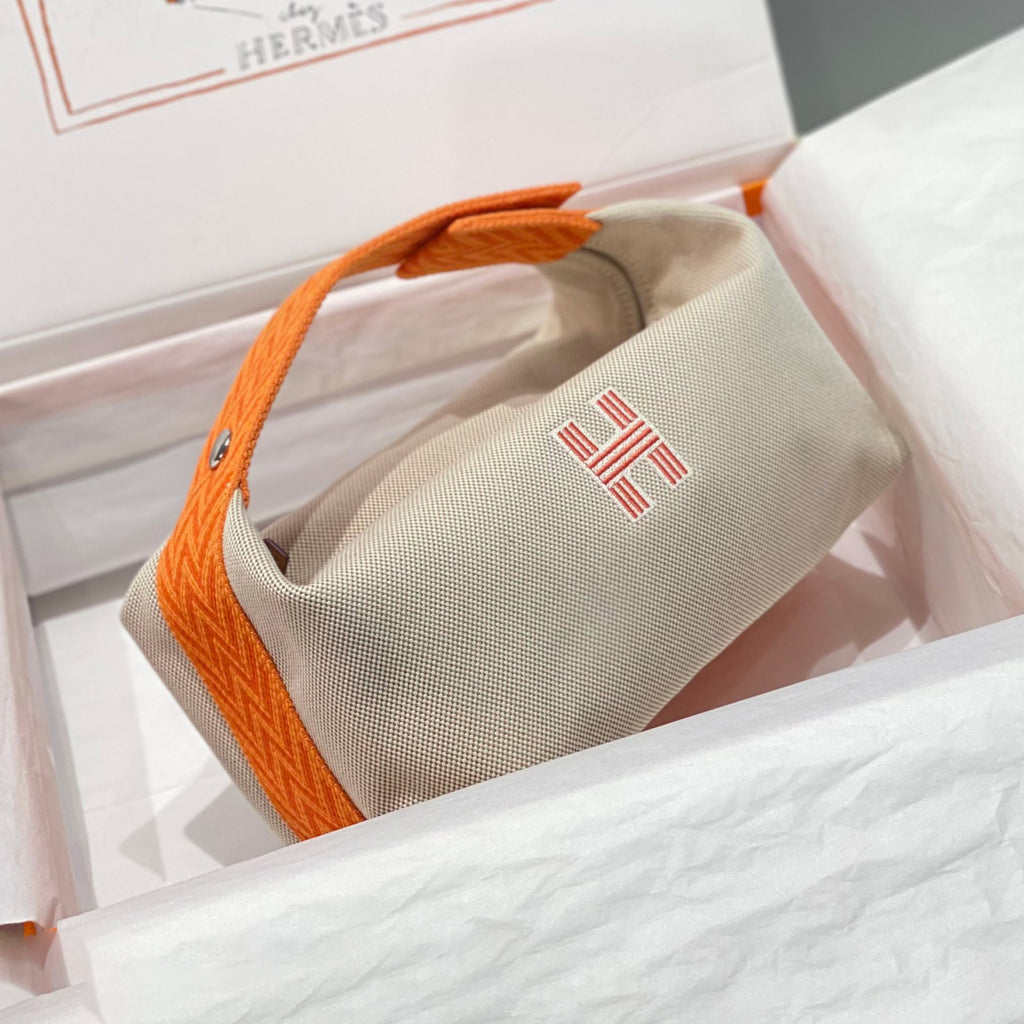 Hermes Classic Casual Color Block Canvas Tote Bag Makeup Bag Toiletry Bag Bags #78245