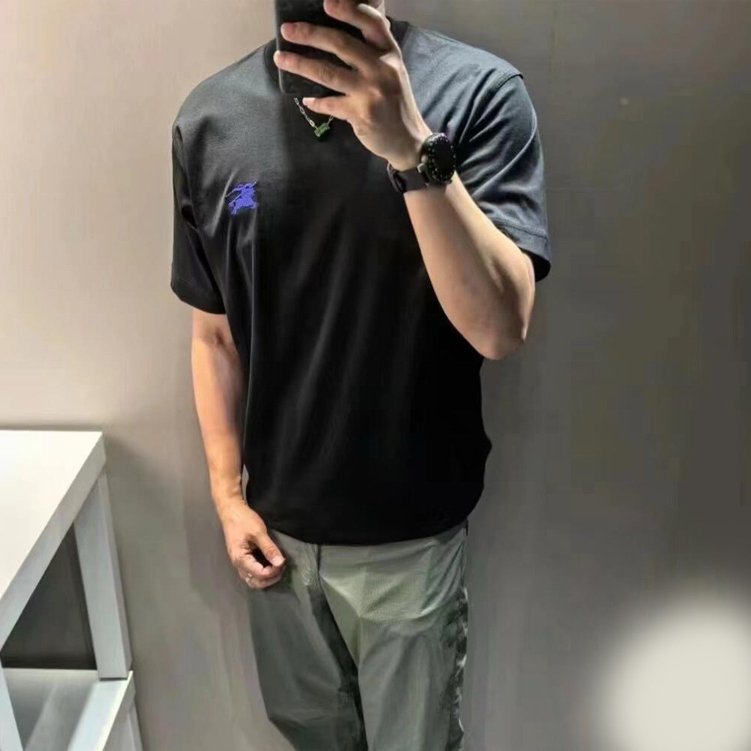 Burberry Men's Spring And Summer Embroidery Logo Solid Colour Cotton T-shirt Fashion Casual Trend Versatile Tee Round Neck Short-sleeved Shirt #71797