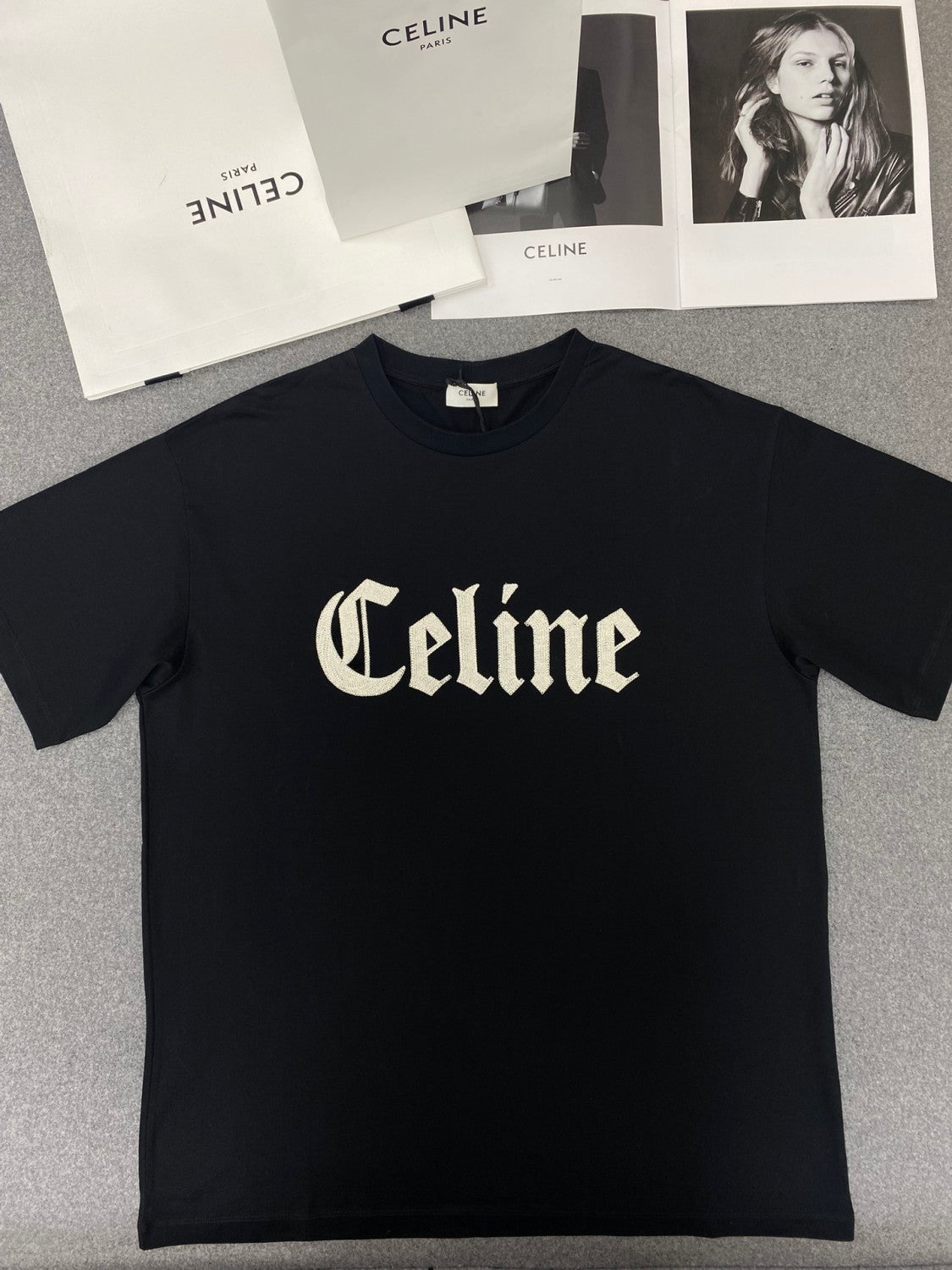 Celine Men's And Women's Plain Color Letter Print Round Neck Cotton Short Sleeve T-shirt #77899