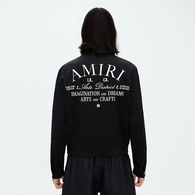 AMIRI Men's Arts District Jacket Spring/Fall Logo Embroidered Collar Zip-Up Solid Color Long Sleeve Outerwear #81542