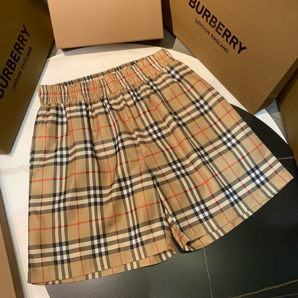 Burberry Men's Summer Colour Block Check Full Print Mid Waist Elasticated Shorts Pants #99212