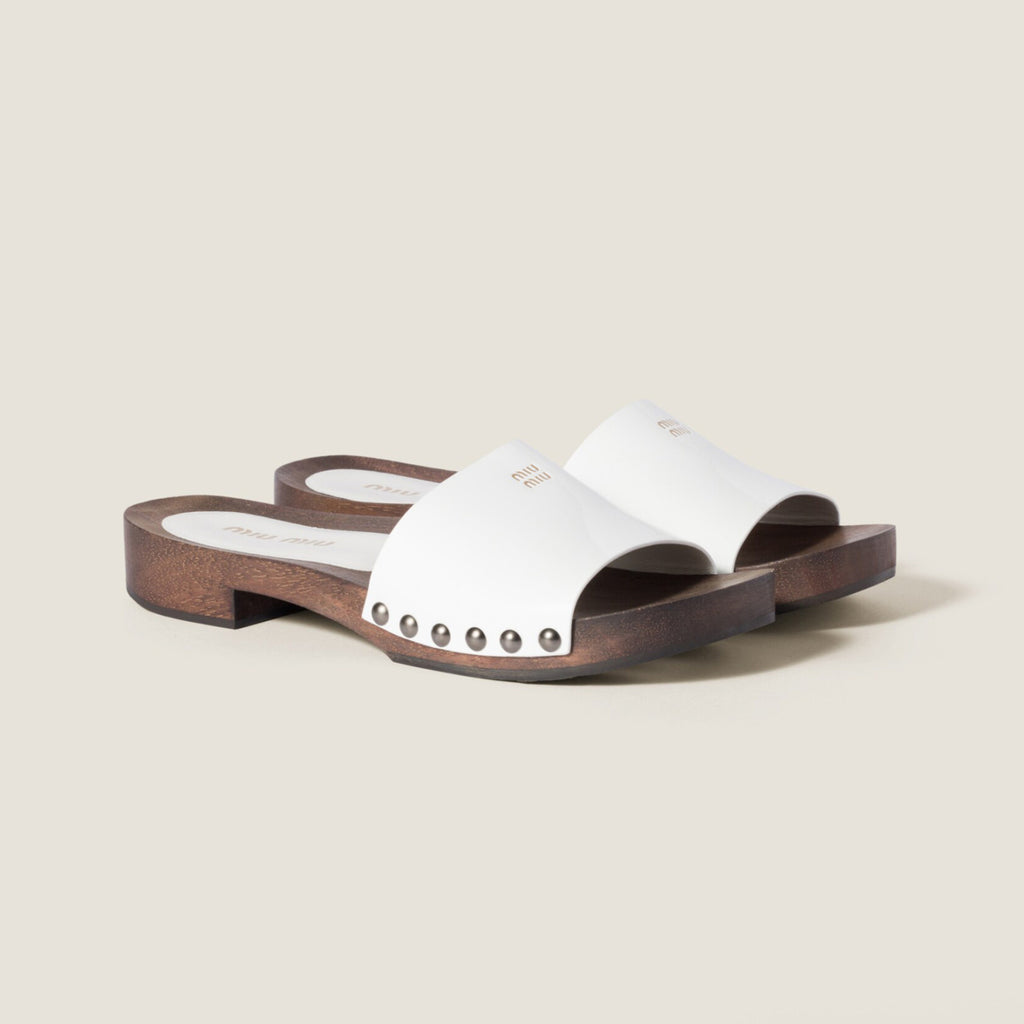 MiuMiu Women's Summer Fashion Casual Round Toe Slip On Suede Leather Wooden Sole Sandals Shoes #78432