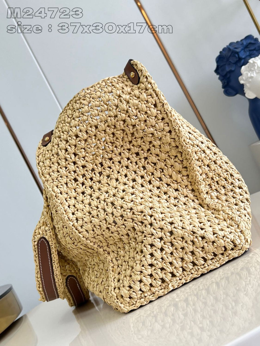 Louis Vuitton ONTHEGO Women's Solid Color Letter Logo Leather Patch Natural Raffia Shopper Handbag Tote Bag Bags #75397