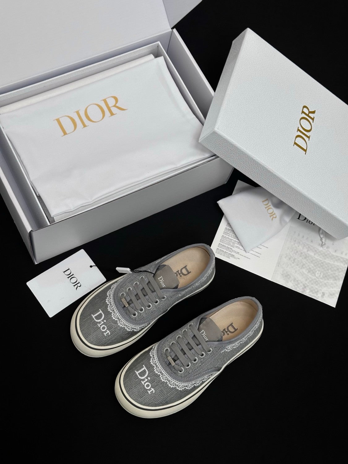 Dior Saltwind Round Toe Lace-up Embroidery Colorful Lace Low-top Canvas Shoes #380451