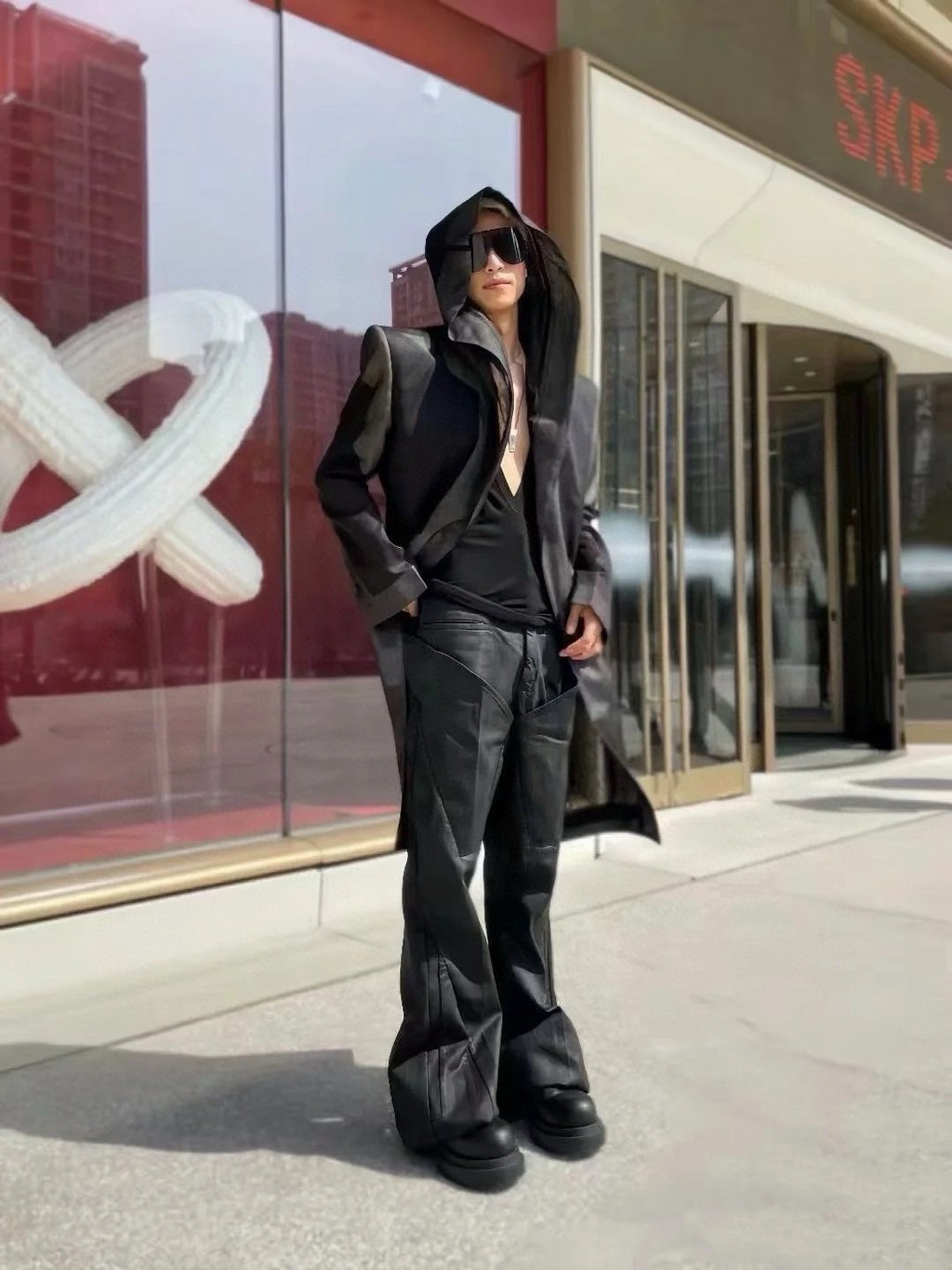 Rick Owens Men's Women's Four Seasons Solid Color Waxed High Waist Wide Leg Pants Casual Denim Flare Pants Ngvp #9666