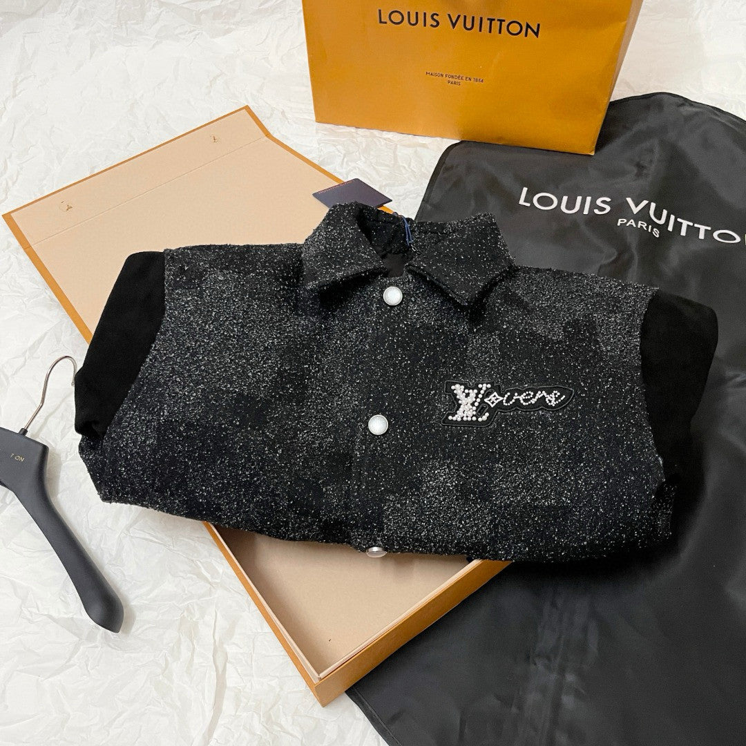 Louis Vuitton Men's Fall/Winter Fashion Casual Lapel Single Breasted Handcrafted Pearl Leather Plaid Jacket #79324