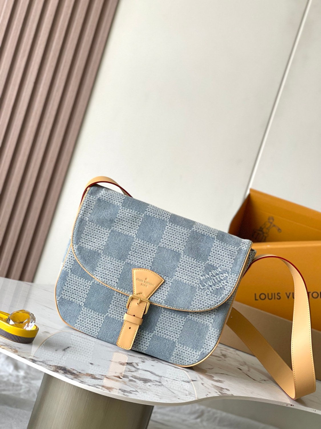 Louis Vuitton Montsouris Men's Solid Vintage Magnetic Buckle Closure Coated Canvas Denim Shoulder Crossbody Bag Bags #76845