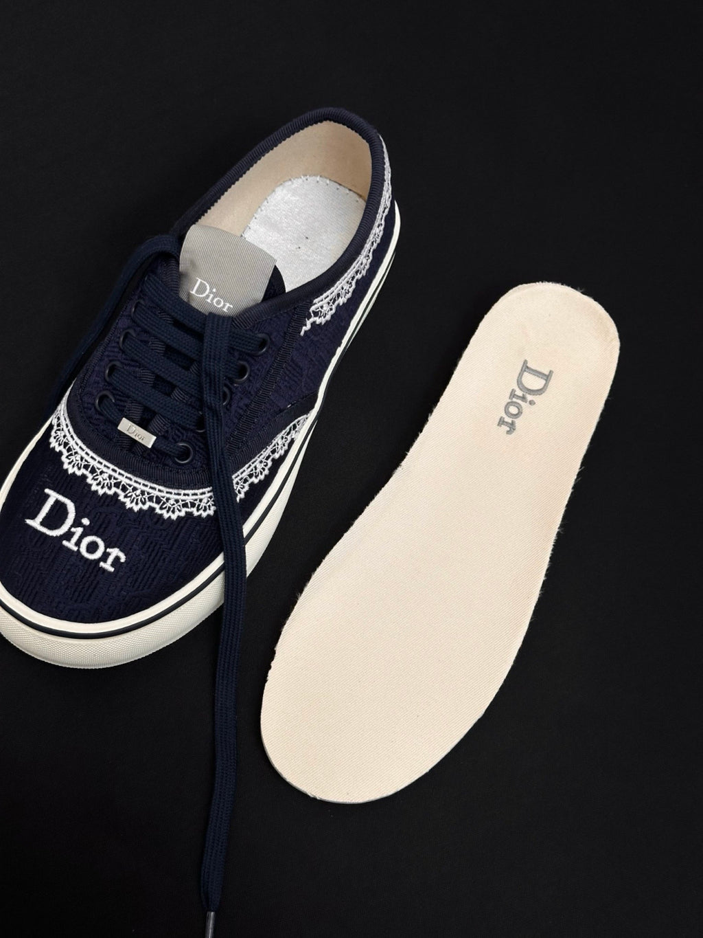 Dior Saltwind Round Toe Lace-up Embroidery Colorful Lace Low-top Canvas Shoes #380451