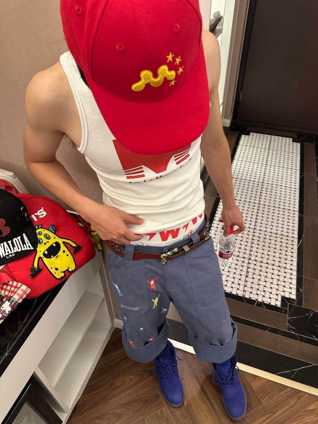 Mowalola Men's Spring Summer High Street Trend Stretch Retro Am I A Mowa Fan Slogan Printed Slim Vest Top White Fashion T-shirt Ngvp #2468