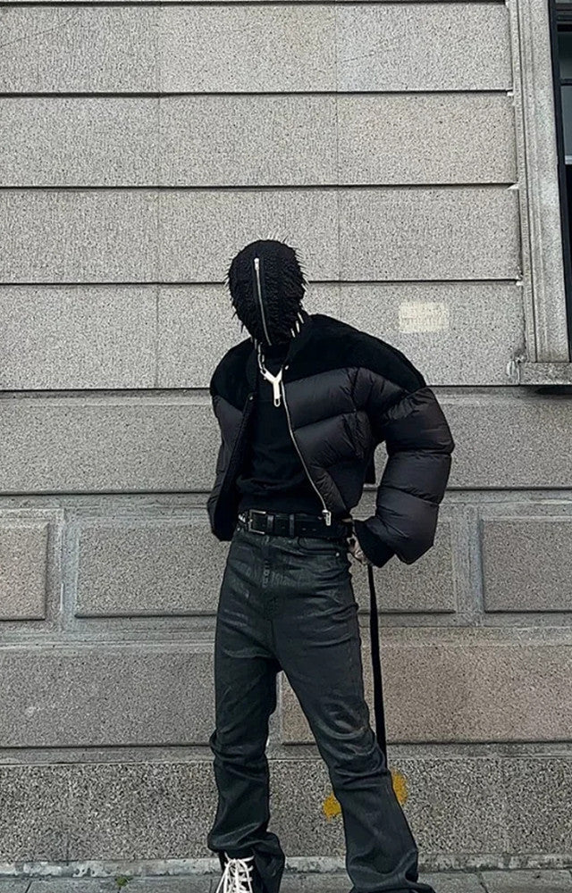Rick Owens Men's Dark Style Short Splicing Puffer Down Jacket Autumn And Winter Solid Color Zipper Collarless Jacket #81336