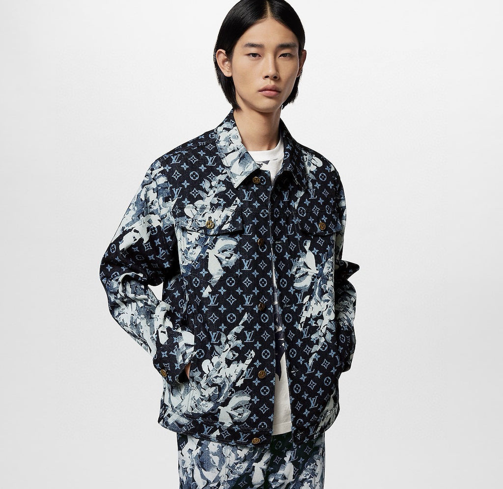 Louis Vuitton Men's Spring Autumn Letter Monogram Printed Denim Jacket Pants Set Suit #97341