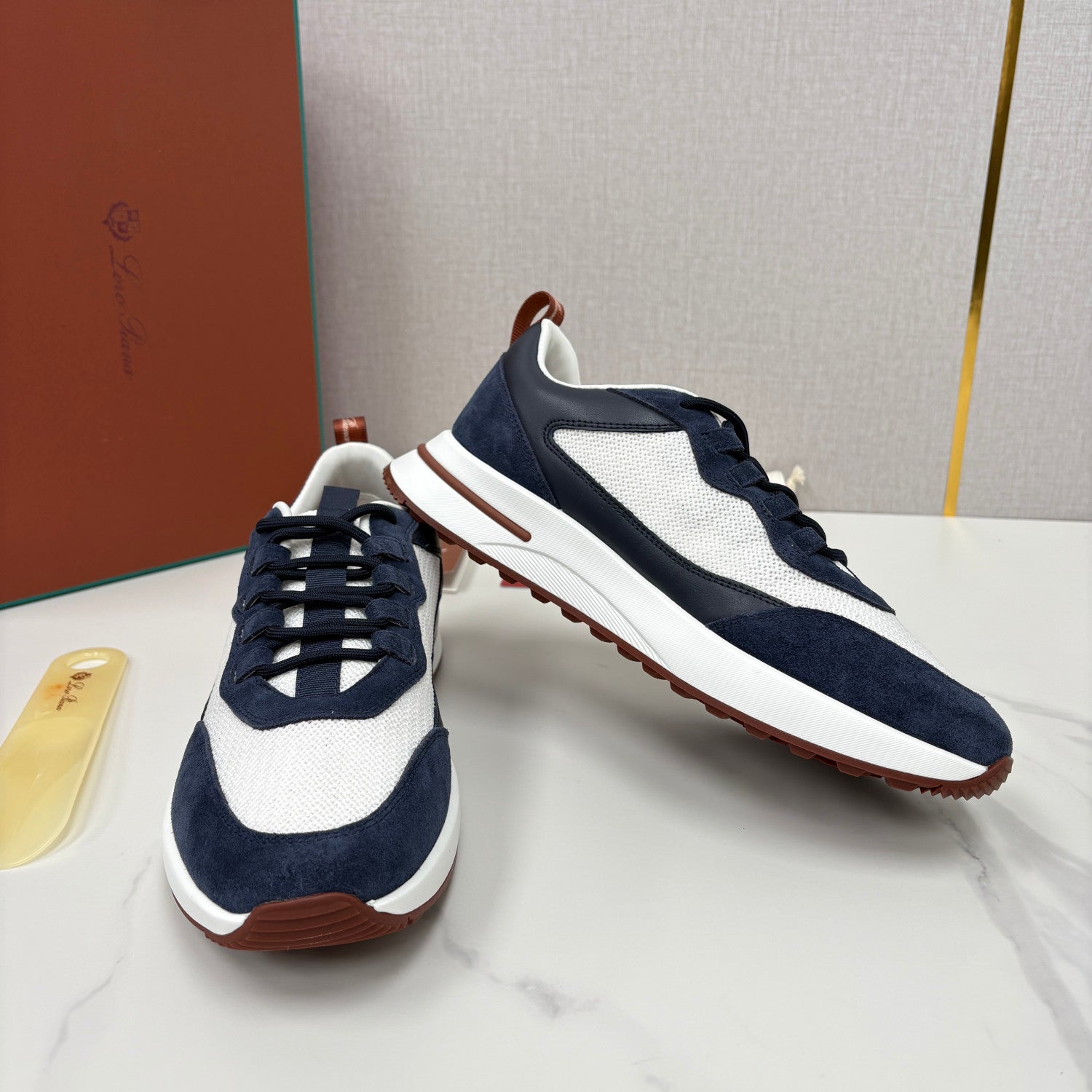 Loro Piana Week End Walk Mesh Cowhide Suede Casual Sneakers #381648