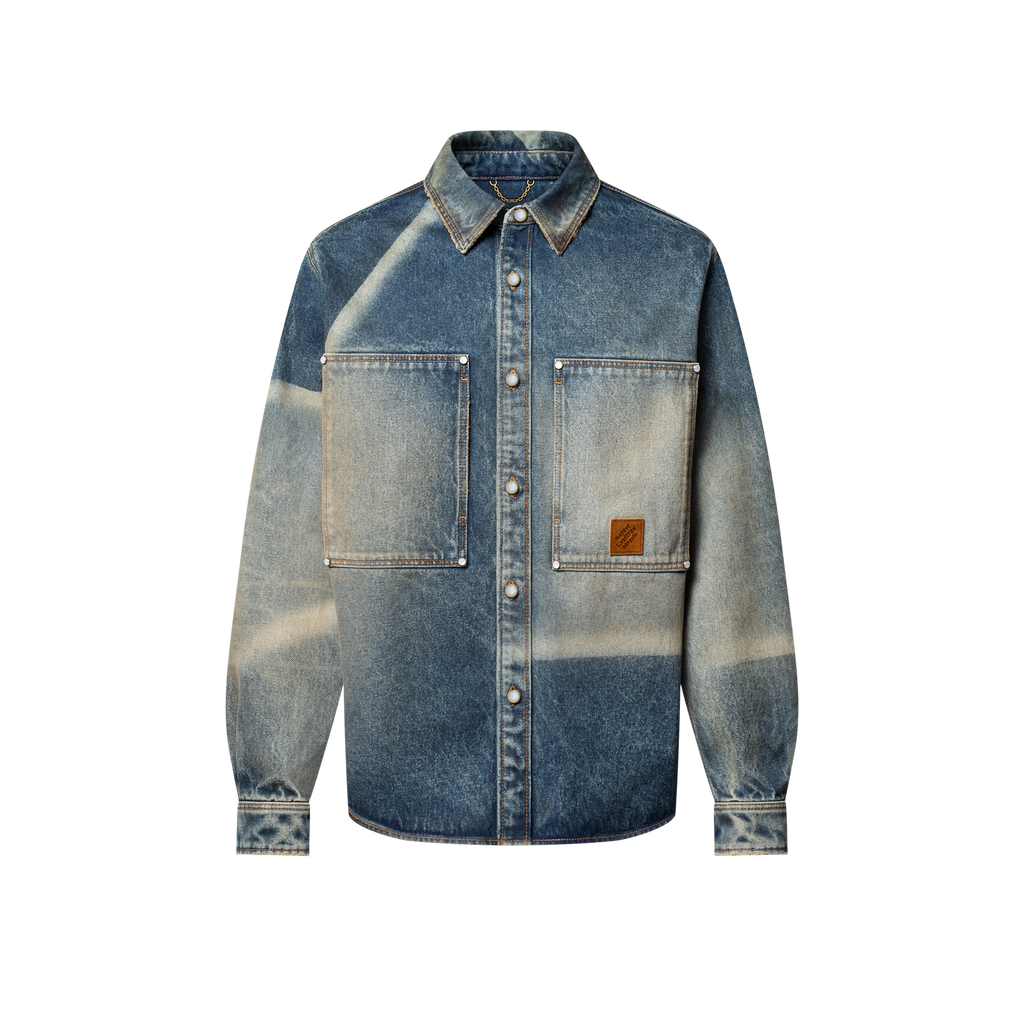 Louis Vuitton Sun Fading Effect Denim Long Sleeve Shirt Skateboarding Jeans Pants Men'S Spring And Summer Fashion High Street Trend Casual Suit Set #75985
