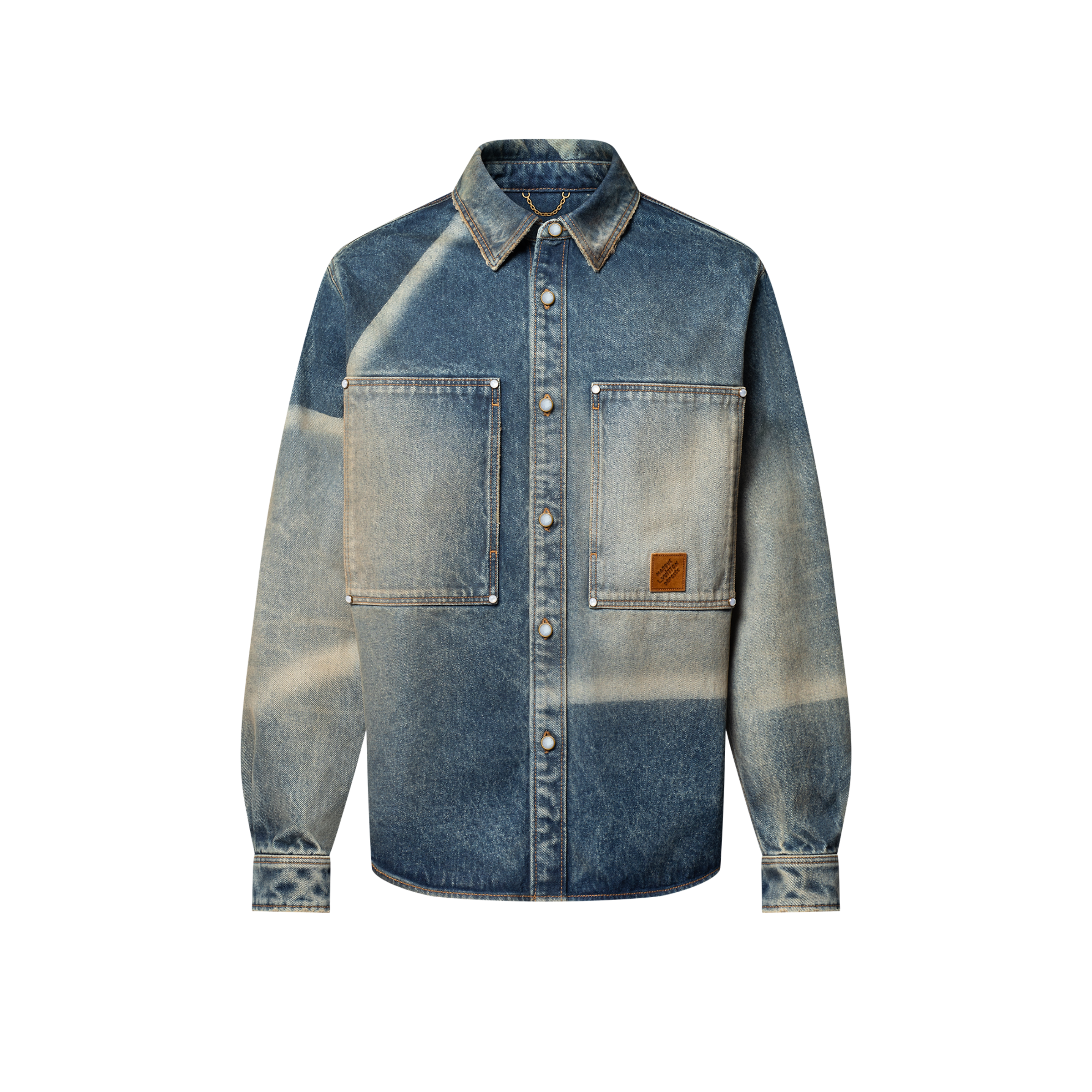 Louis Vuitton Sun Fading Effect Denim Long Sleeve Shirt Skateboarding Jeans Pants Men'S Spring And Summer Fashion High Street Trend Casual Suit Set #75985