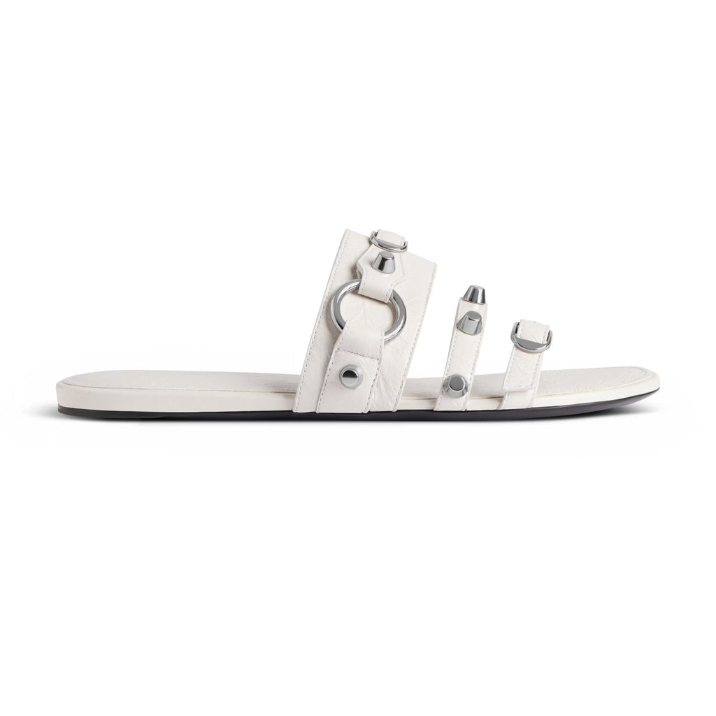 Balenciaga Women's Spring And Summer Fashion Rivets Belt Buckle Round Head Flat Slippers Punk Style Cowhide Sandals Leather  Shoes Ngvp #1595
