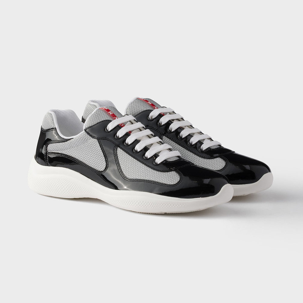 PRADA Black silver Patent Leather And Technical Fabric Prada America s Cup Sneakers #334570