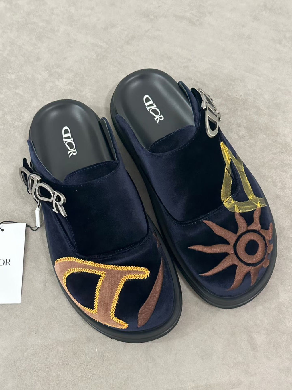 Dior Aqua Lewis Hamilton Velvet Round Toe Mules Slippers #385782