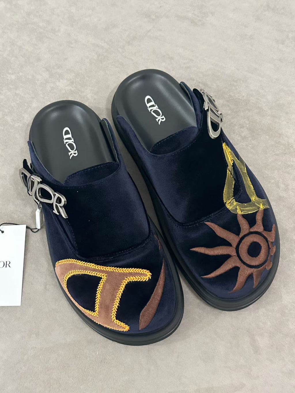 Dior Aqua Lewis Hamilton Velvet Round Toe Mules Slippers #385782