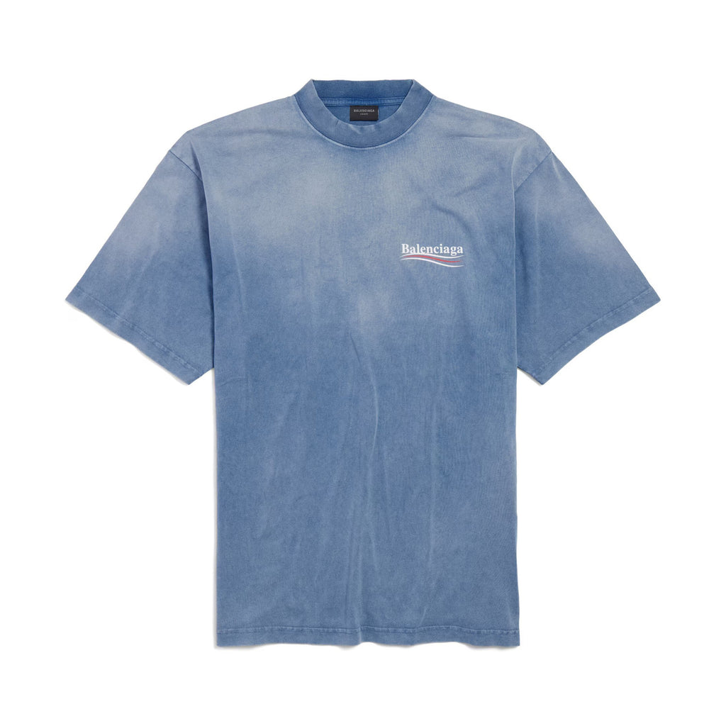 Balenciaga Men's Summer Half Turtleneck Cotton Washed Gradient Logo Print Short Sleeve Political Campaign T-Shirt #71898