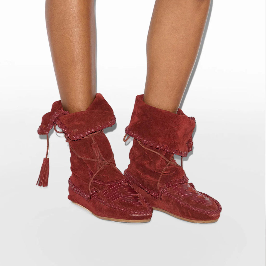 Isabel Marant Winki Boots In Braided And Suede Leather Women's Autumn and Winter Solid Colour Fashion Fringe Cow Suede Fashion Woven Vintage Boots Heel Height 2cm Shoes Ngvp #1634