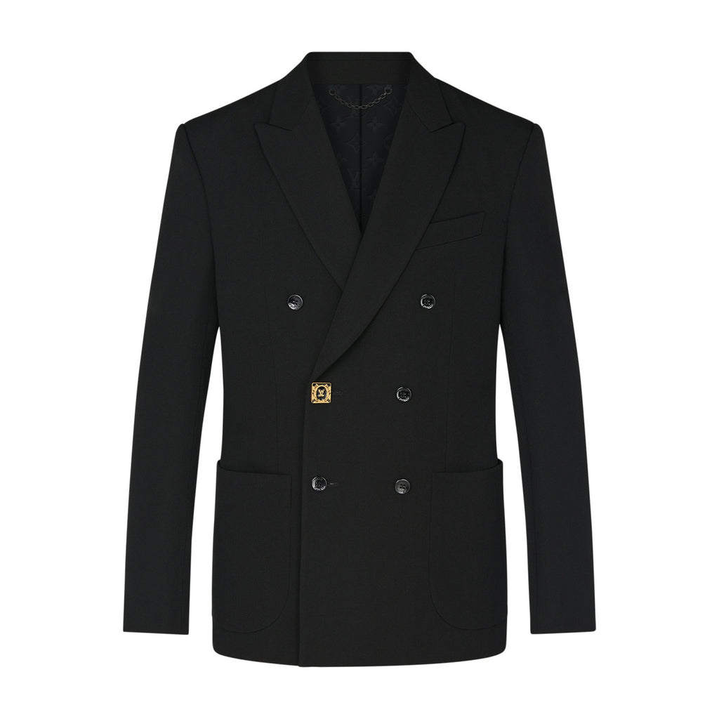 Louis Vuitton Men's Spring And Fall Black Wool Twill Double Breasted Blazer Jacket Casual Pants Suit Set #98626