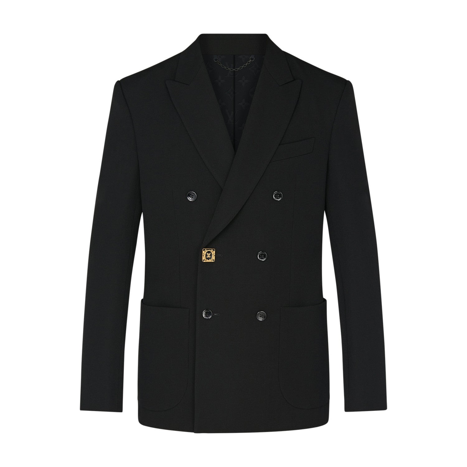 Louis Vuitton Men's Spring And Fall Black Wool Twill Double Breasted Blazer Jacket Casual Pants Suit Set #98626