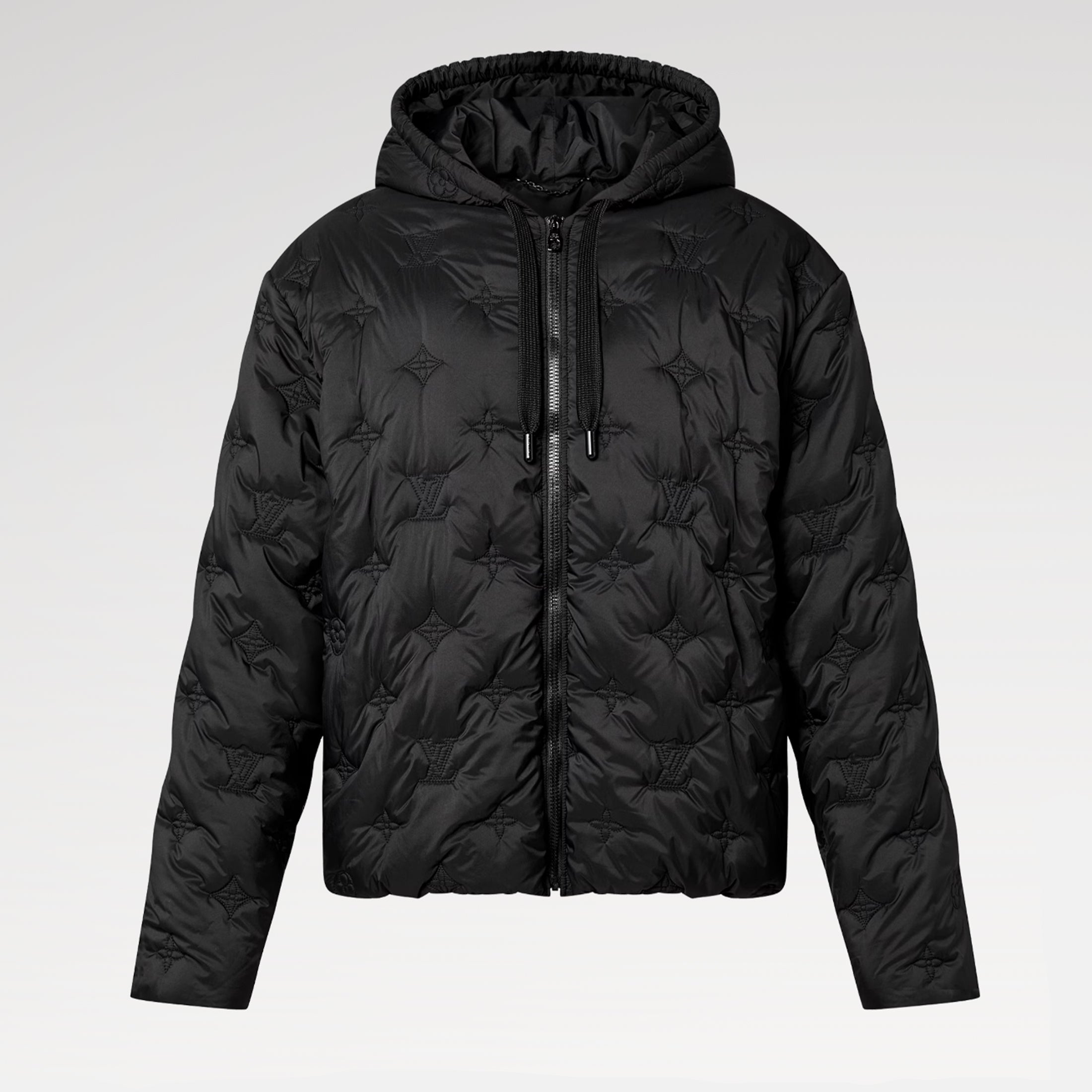 Louis Vuitton MONOGRAM Quilted Hooded Belted Jacket Women's And Men's Autumn and Winter Embroidered Letter Printed Solid Color Hooded Zipper Long Sleeve Cotton Jacket #76429