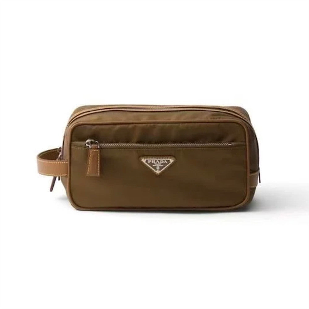 PRADA New Regenerated Nylon Enameled Triangle Logo Saffiano Leather Travel Storage Bag Toiletry Bag #332316