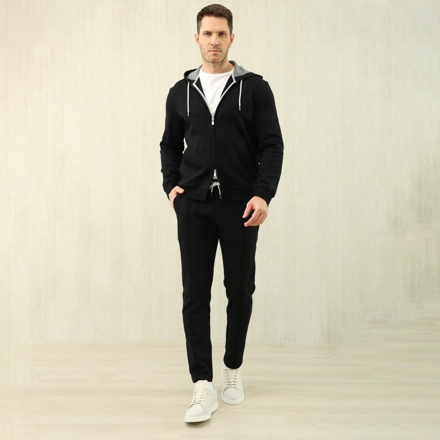 Brunello Cucinelli Men's Solid Colour Hooded Zip Sweatshirt Jacket Drawstring Comfort Straight Trousers Pants Sweatpants Suit Set  #81324