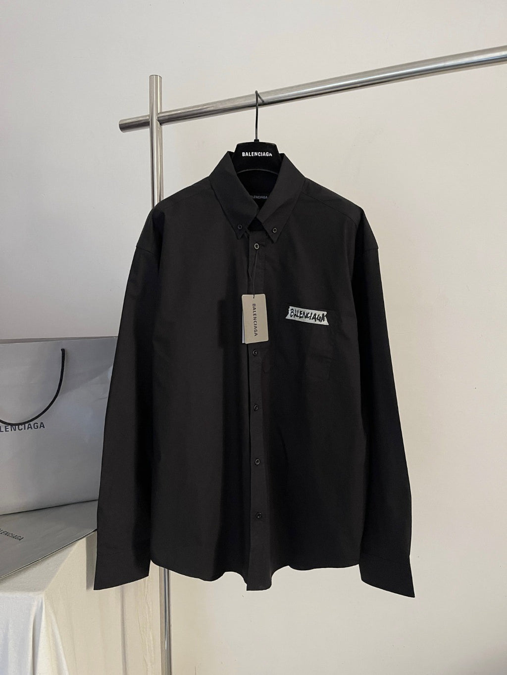 Balenciaga Men's Masking Tape Long Sleeve Shirt Large Fit in Black #337143