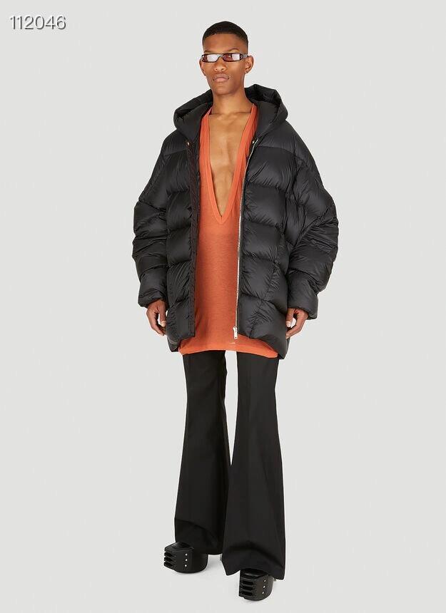 Rick Owens Men's Winter Diablo Style Solid Color Bat Sleeve Loose Hooded Long Sleeve Puffer Down Jacket Ngvp #8833