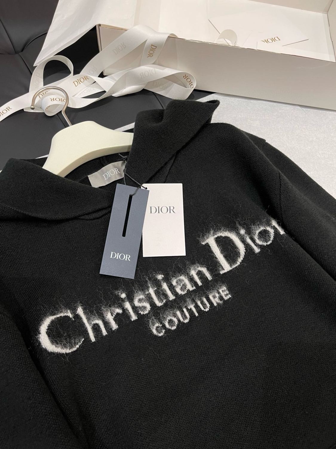 Dior Men's Spring and Autumn Black Logo Letter Print Tassel Design Hooded Long Sleeve Sweatshirt #73654