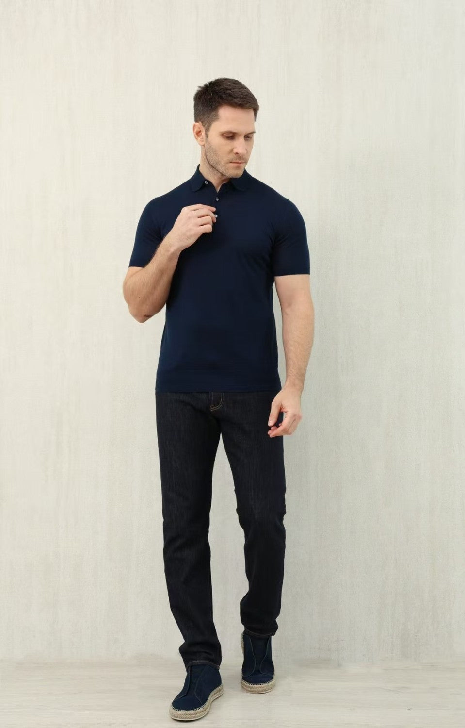Loro Piana Men's Summer Lapel Straight Solid Color Fitted Pullover Short Sleeve Polo Shirt Ngvp #1554