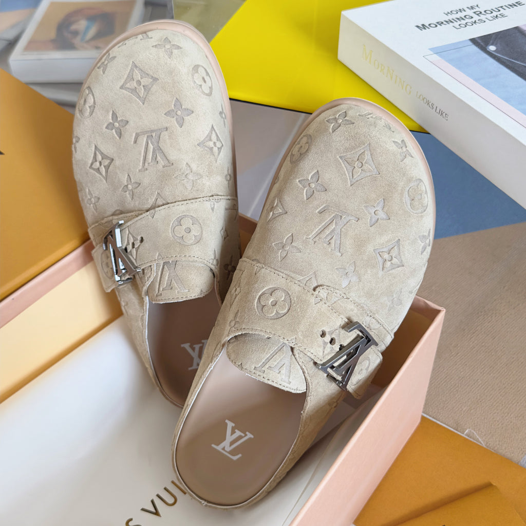 Louis Vuitton LV Easy Mule Men's Summer Solid Color Letter Print Suede Leather Birkenstock Shoes #77696