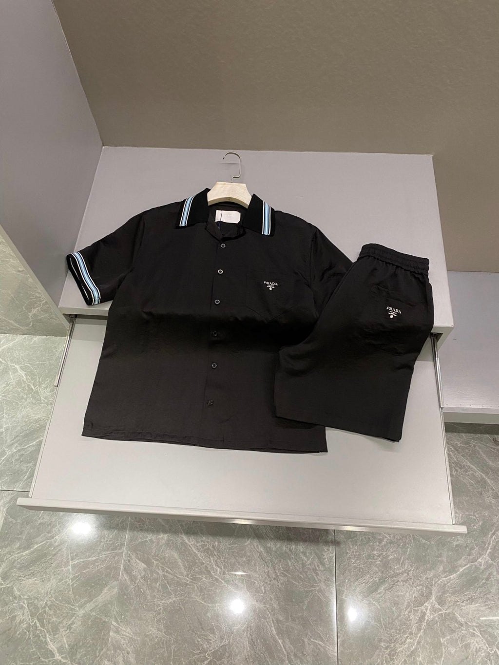 Prada Men's Summer Logo Printed Single Breasted Short Sleeve Shirt Casual Fashion Shorts Set Suit #72428